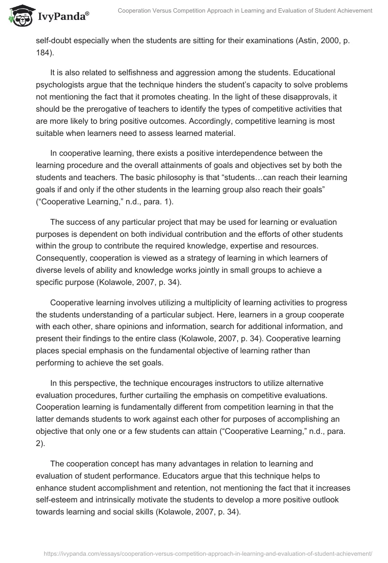 Cooperation Versus Competition Approach in Learning and Evaluation of Student Achievement. Page 5