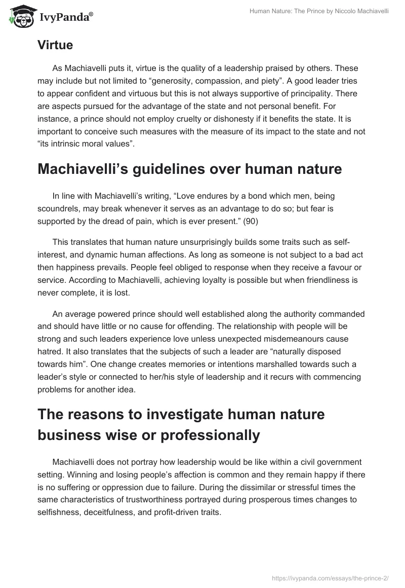 Human Nature: "The Prince" by Niccolo Machiavelli. Page 3