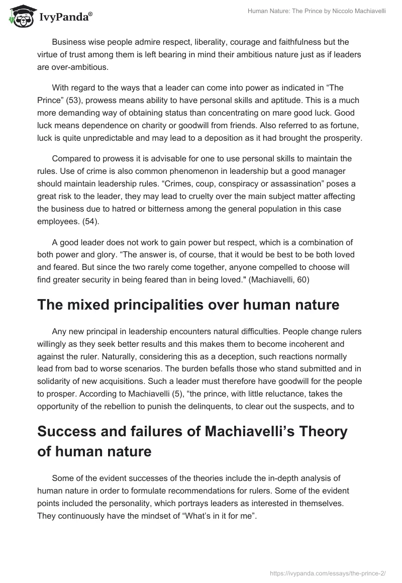 Human Nature: "The Prince" by Niccolo Machiavelli. Page 4