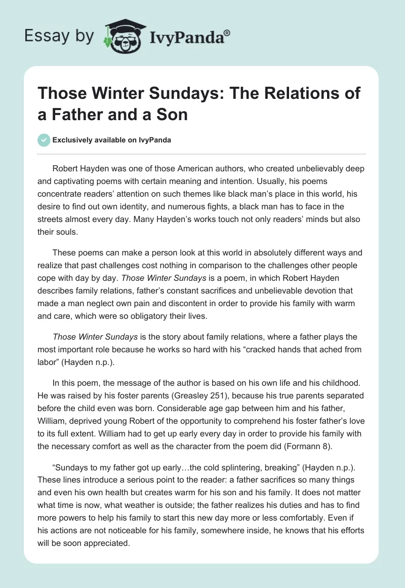 Those Winter Sundays: The Relations of a Father and a Son. Page 1