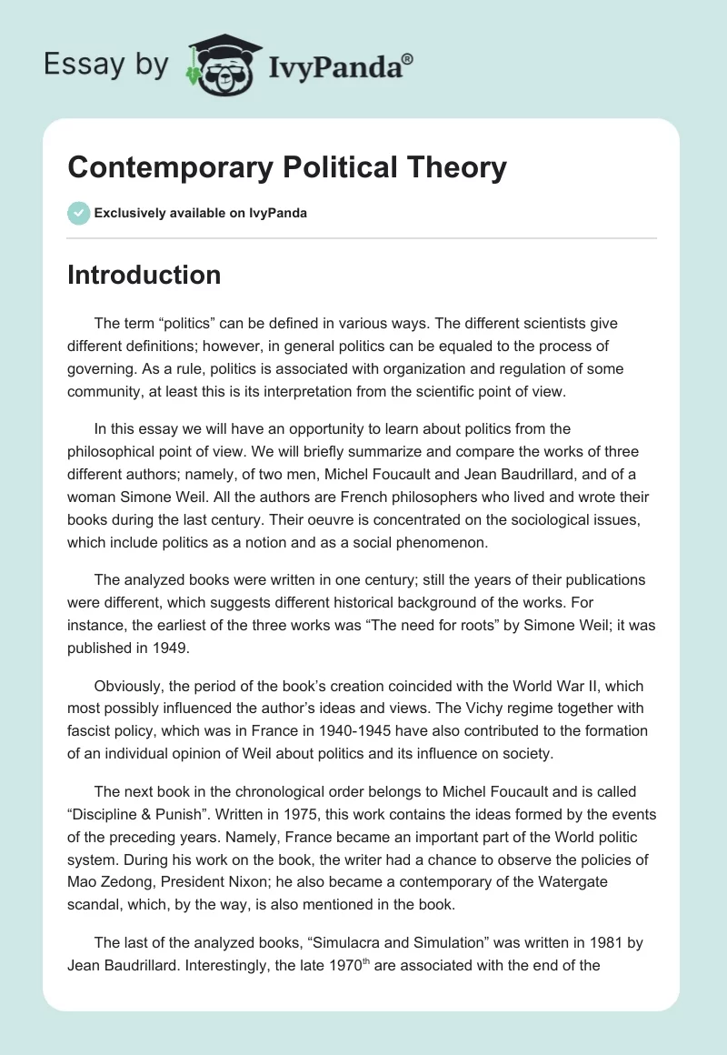 Contemporary Political Theory. Page 1