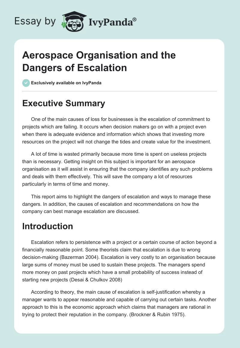 Aerospace Organisation and the Dangers of Escalation. Page 1