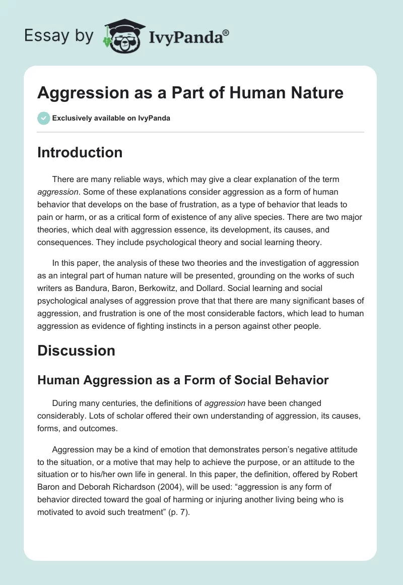 Aggression as a Part of Human Nature. Page 1