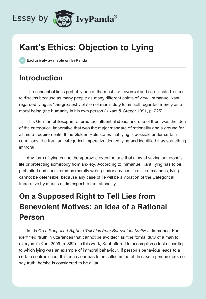 Kant’s Ethics: Objection to Lying. Page 1