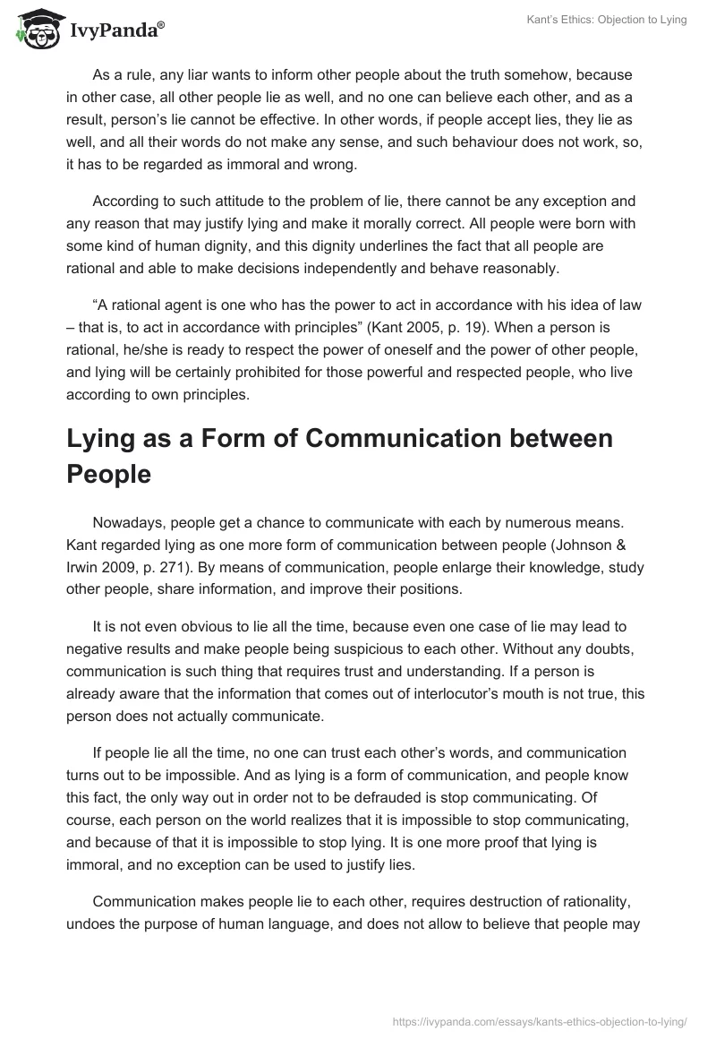 Kant’s Ethics: Objection to Lying. Page 2