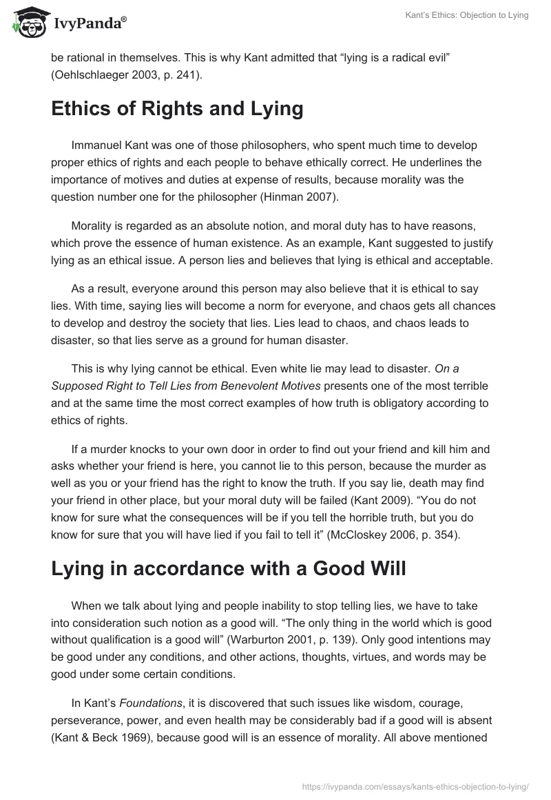 Kant’s Ethics: Objection to Lying. Page 3