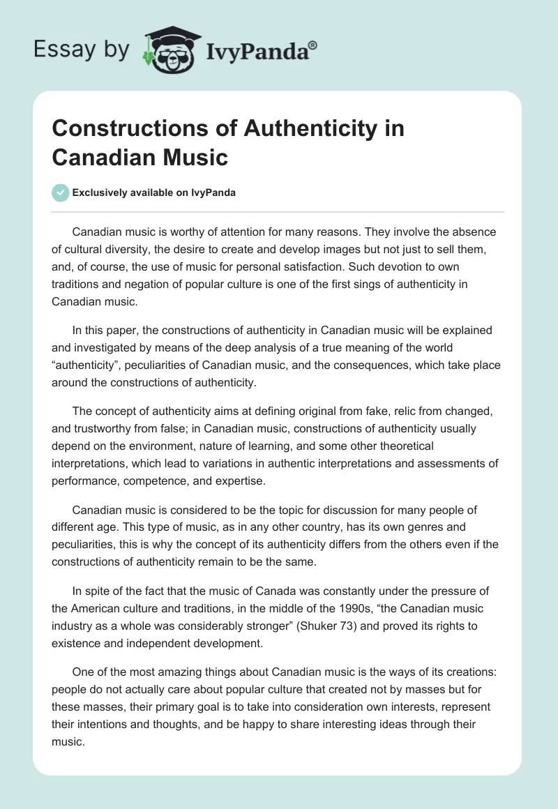 Constructions of Authenticity in Canadian Music. Page 1