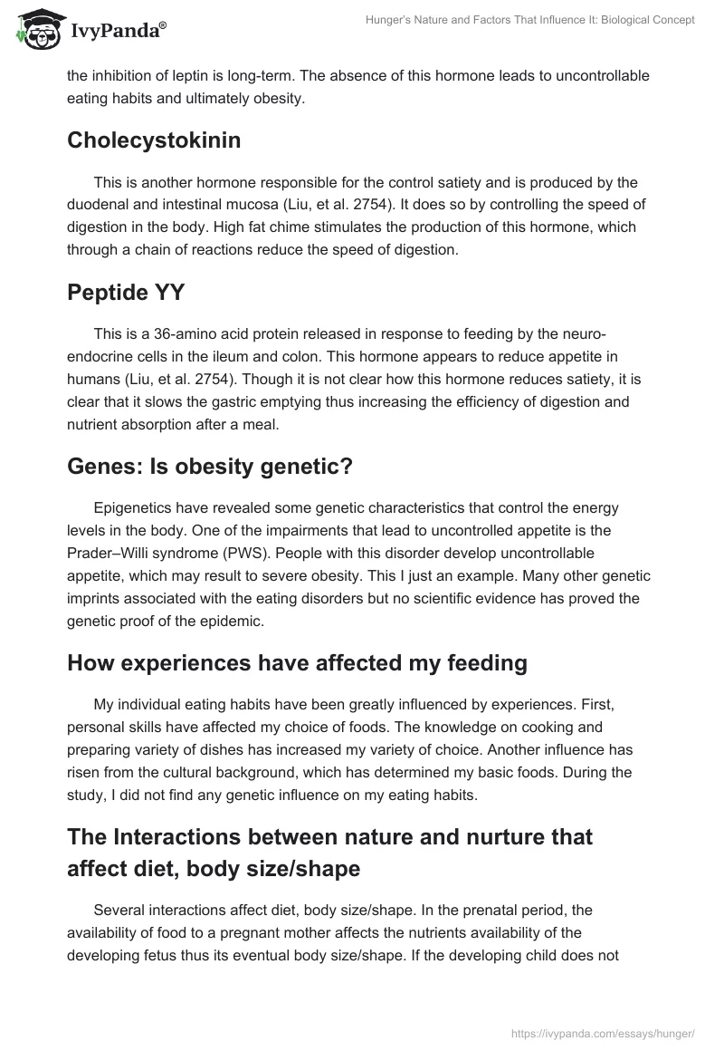 Hunger’s Nature and Factors That Influence It: Biological Concept. Page 2