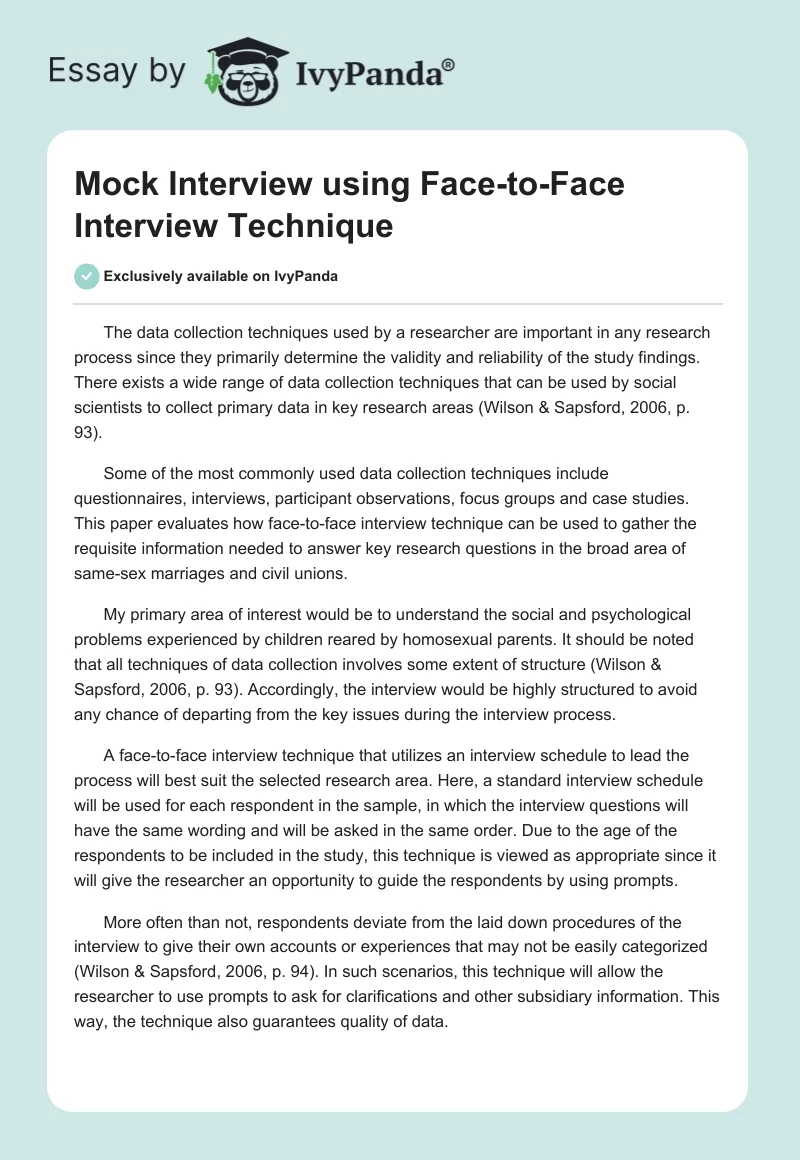 Mock Interview using Face-to-Face Interview Technique. Page 1