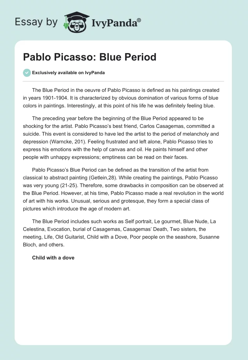 Pablo Picasso: Blue Period. Page 1