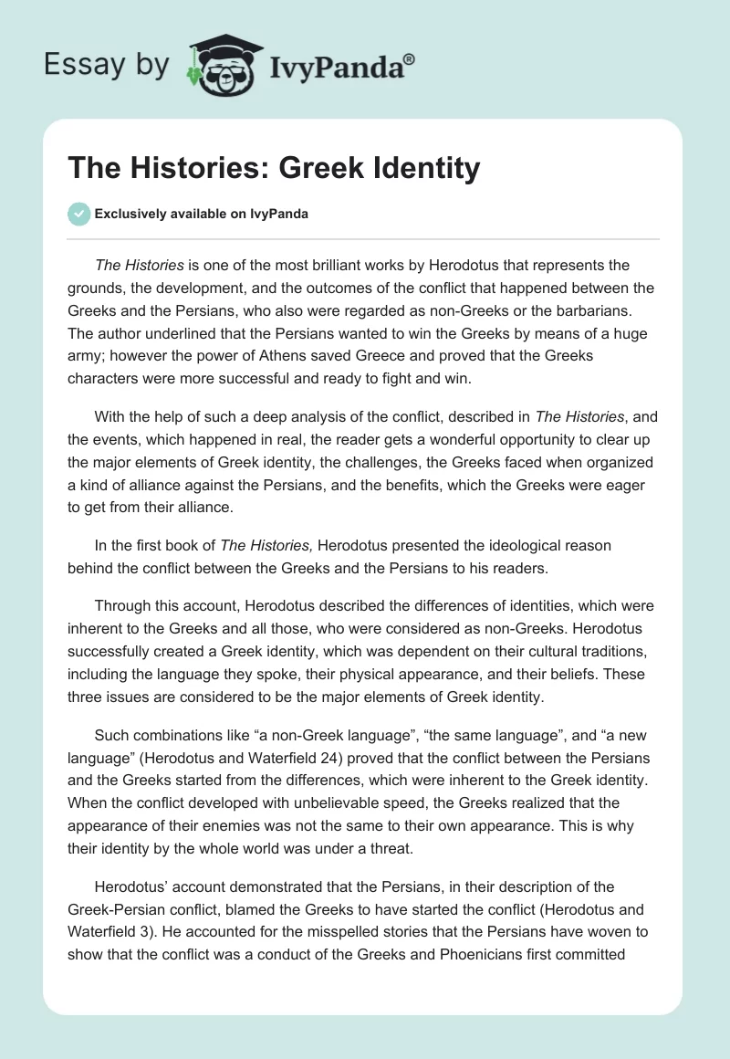 The Histories: Greek Identity. Page 1
