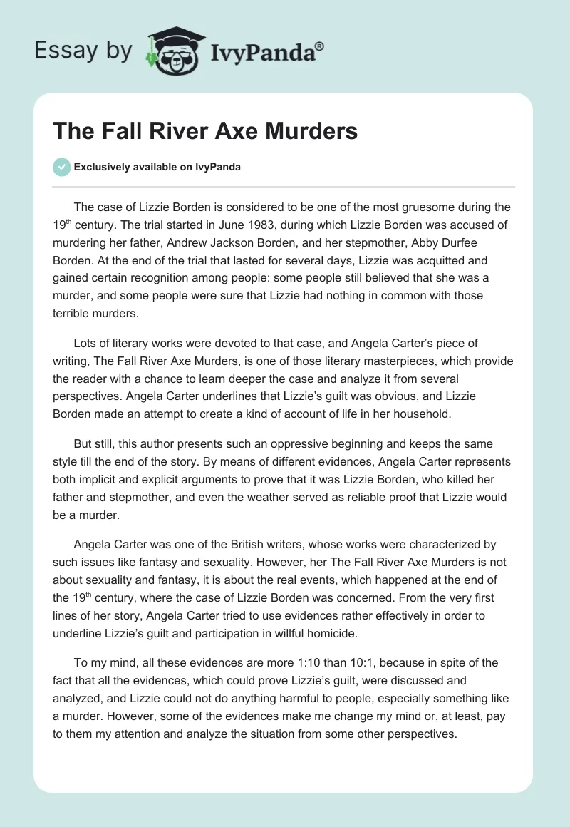 The Fall River Axe Murders. Page 1