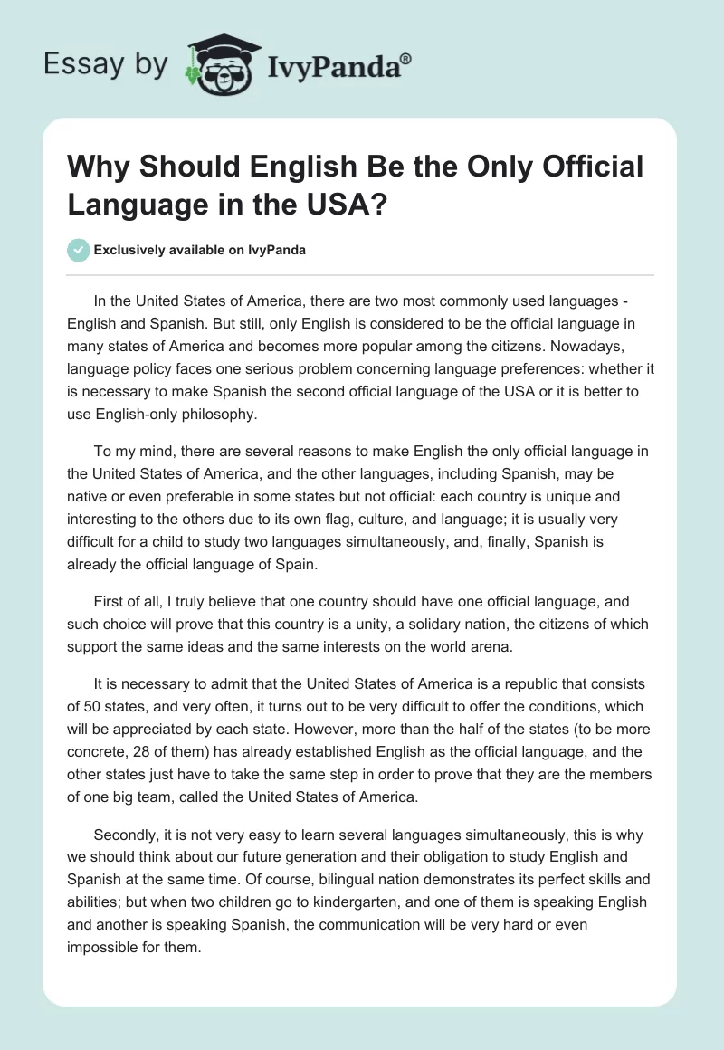 Why Should English Be the Only Official Language in the USA?. Page 1