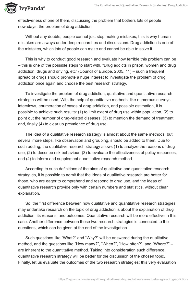 The Qualitative and Quantitative Research Strategies: Drug Addiction. Page 3