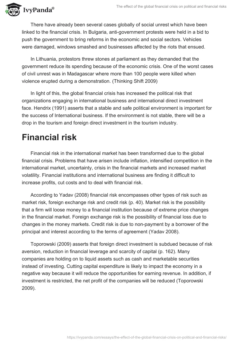 The effect of the global financial crisis on political and financial risks. Page 3