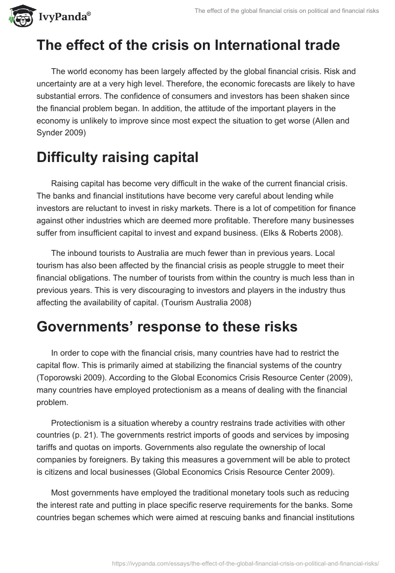 The effect of the global financial crisis on political and financial risks. Page 4