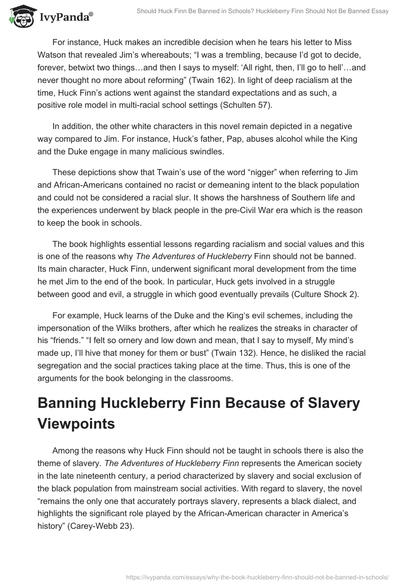 Should Huck Finn Be Banned in Schools? Huckleberry Finn Should Not Be Banned Essay. Page 3