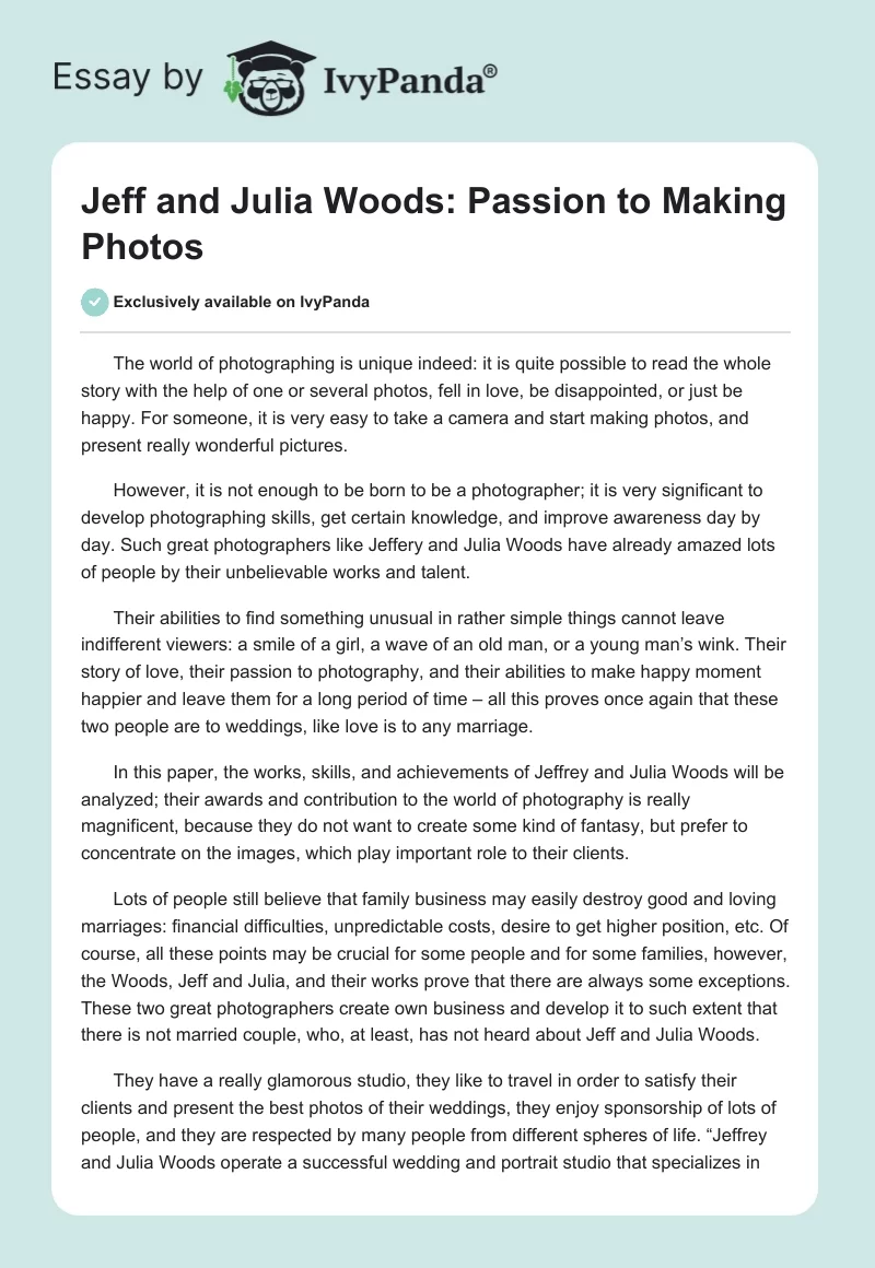 Jeff and Julia Woods: Passion to Making Photos. Page 1