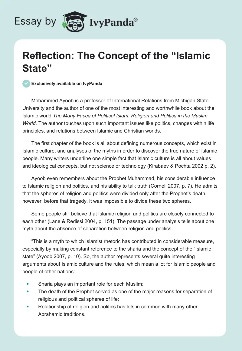 Reflection: The Concept of the “Islamic State”. Page 1