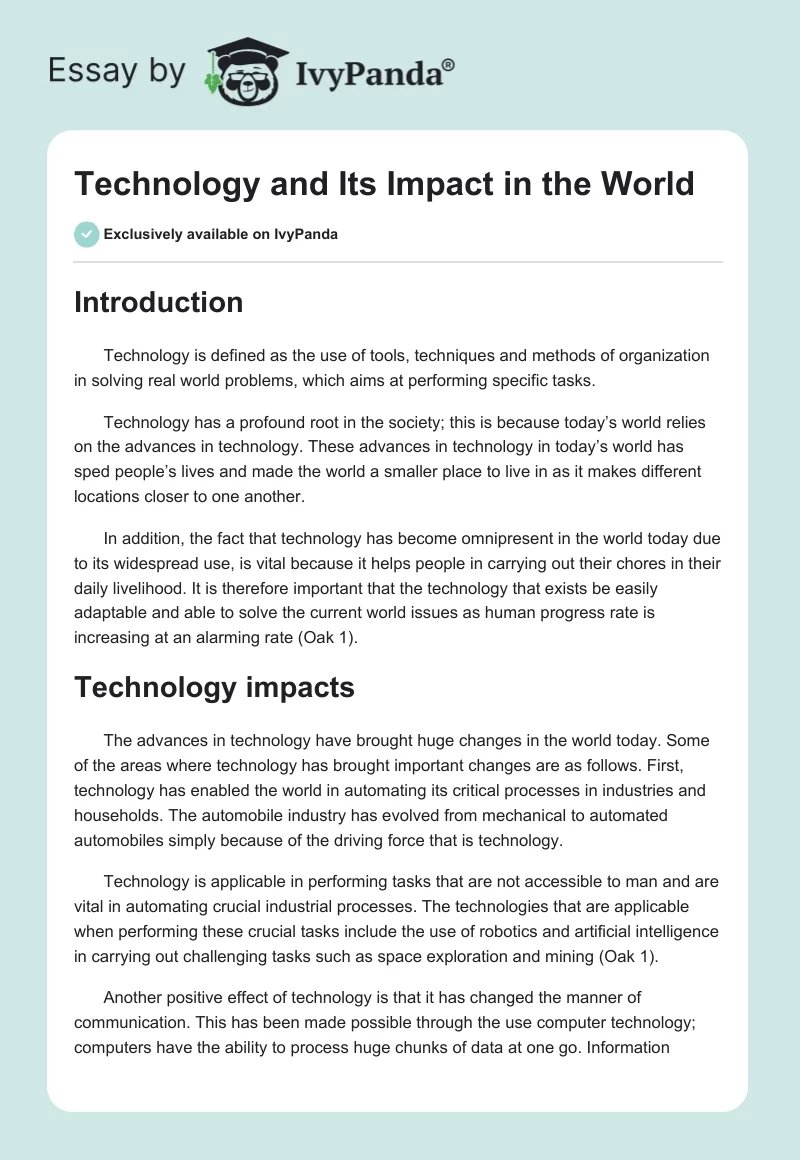introduction of essay of technology
