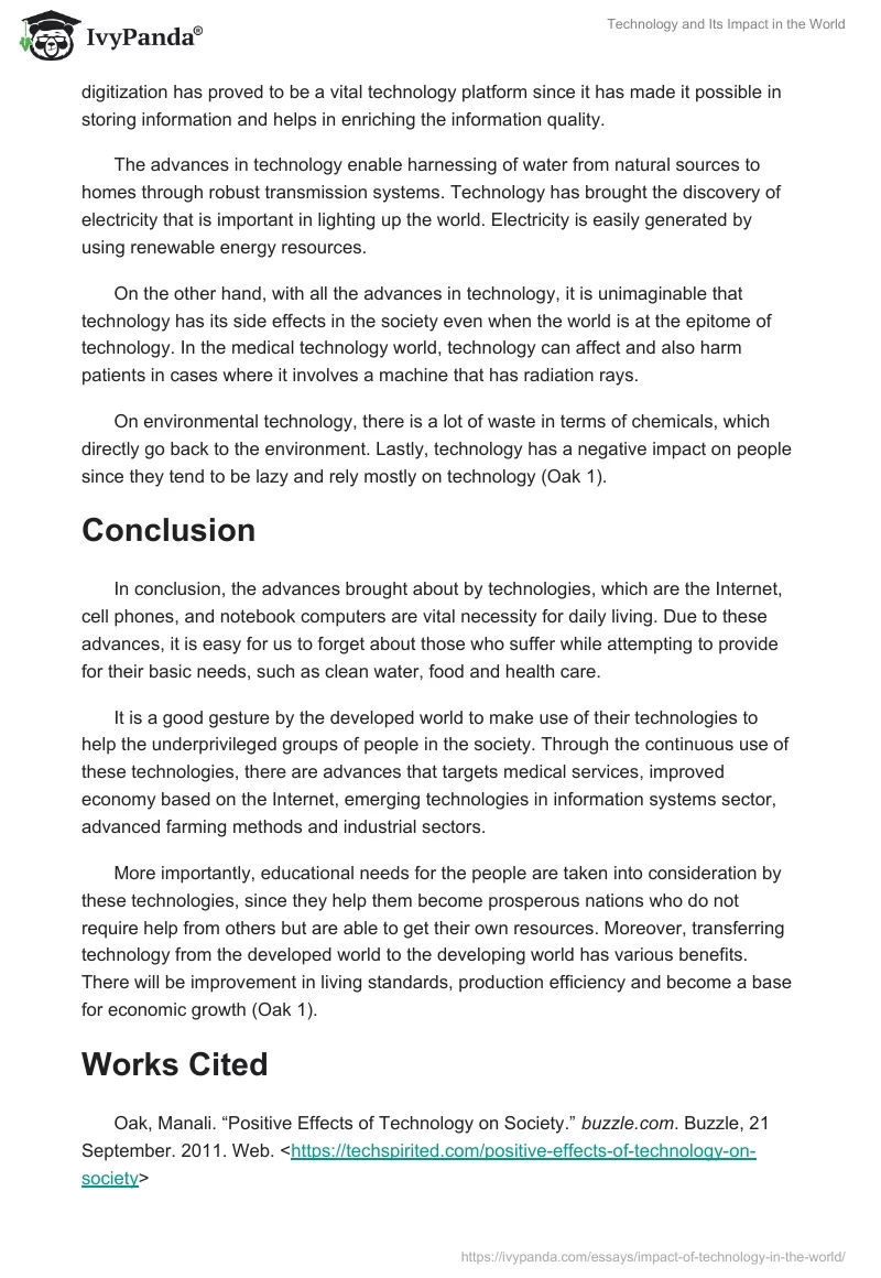 Technology and Its Impact in the World. Page 2