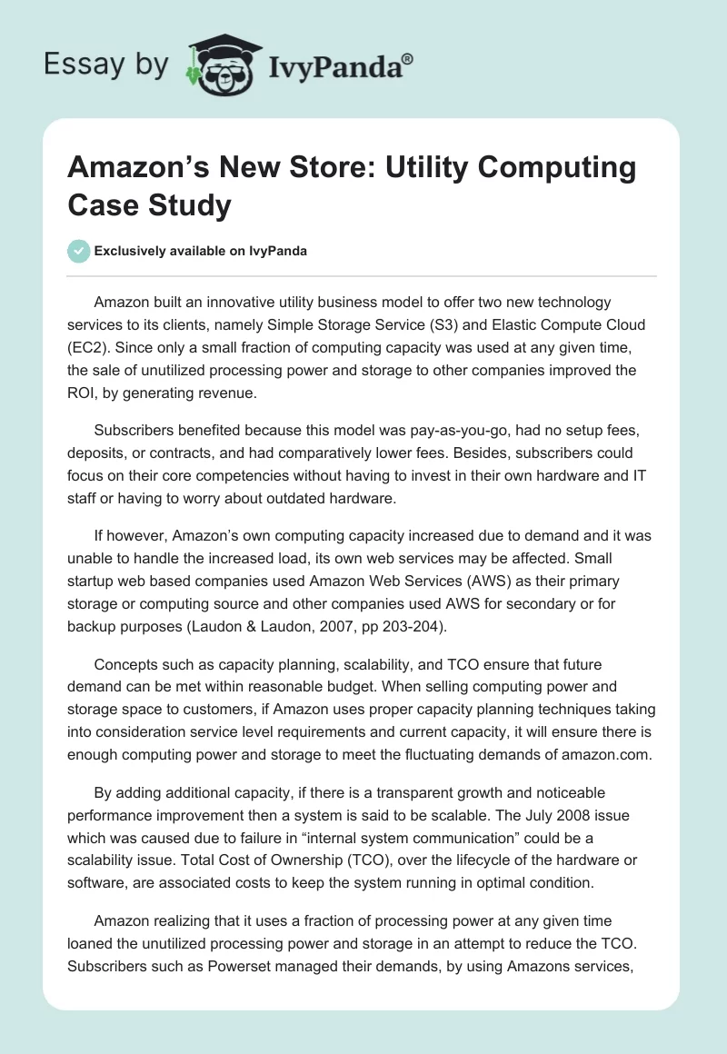 Amazon’s New Store: Utility Computing Case Study. Page 1