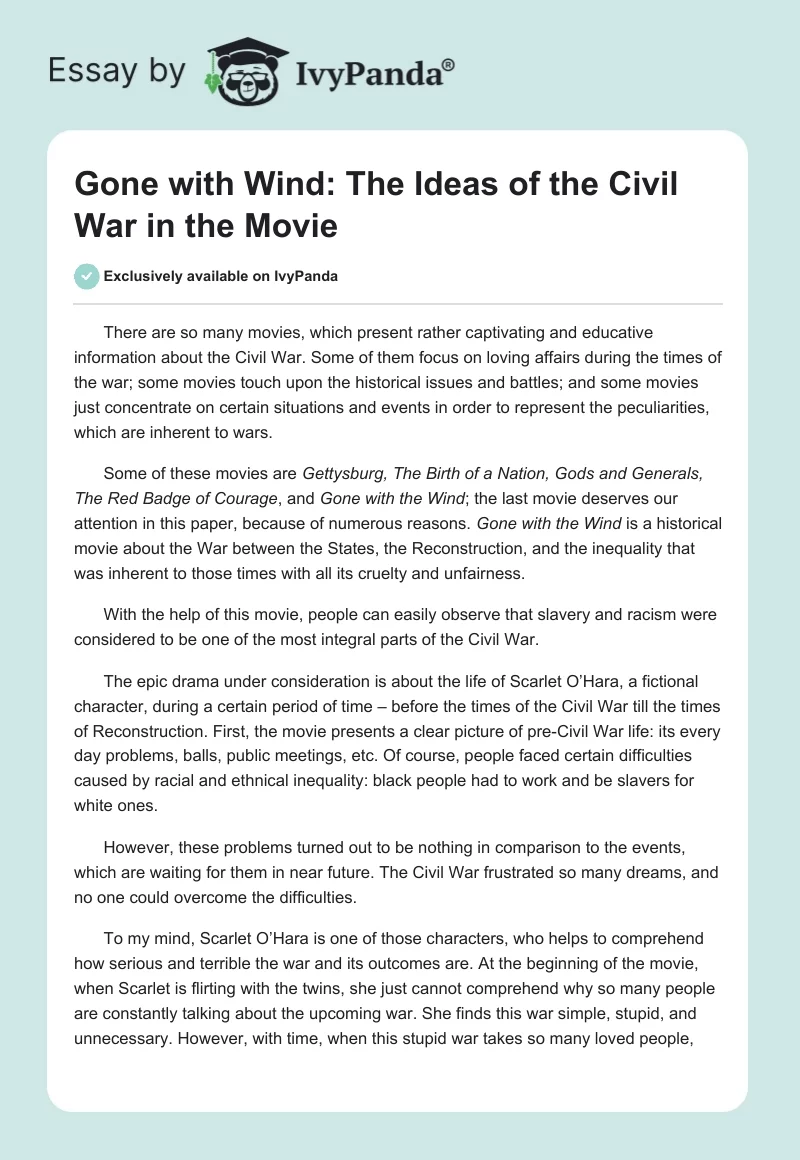 Gone With Wind: The Ideas of the Civil War in the Movie. Page 1