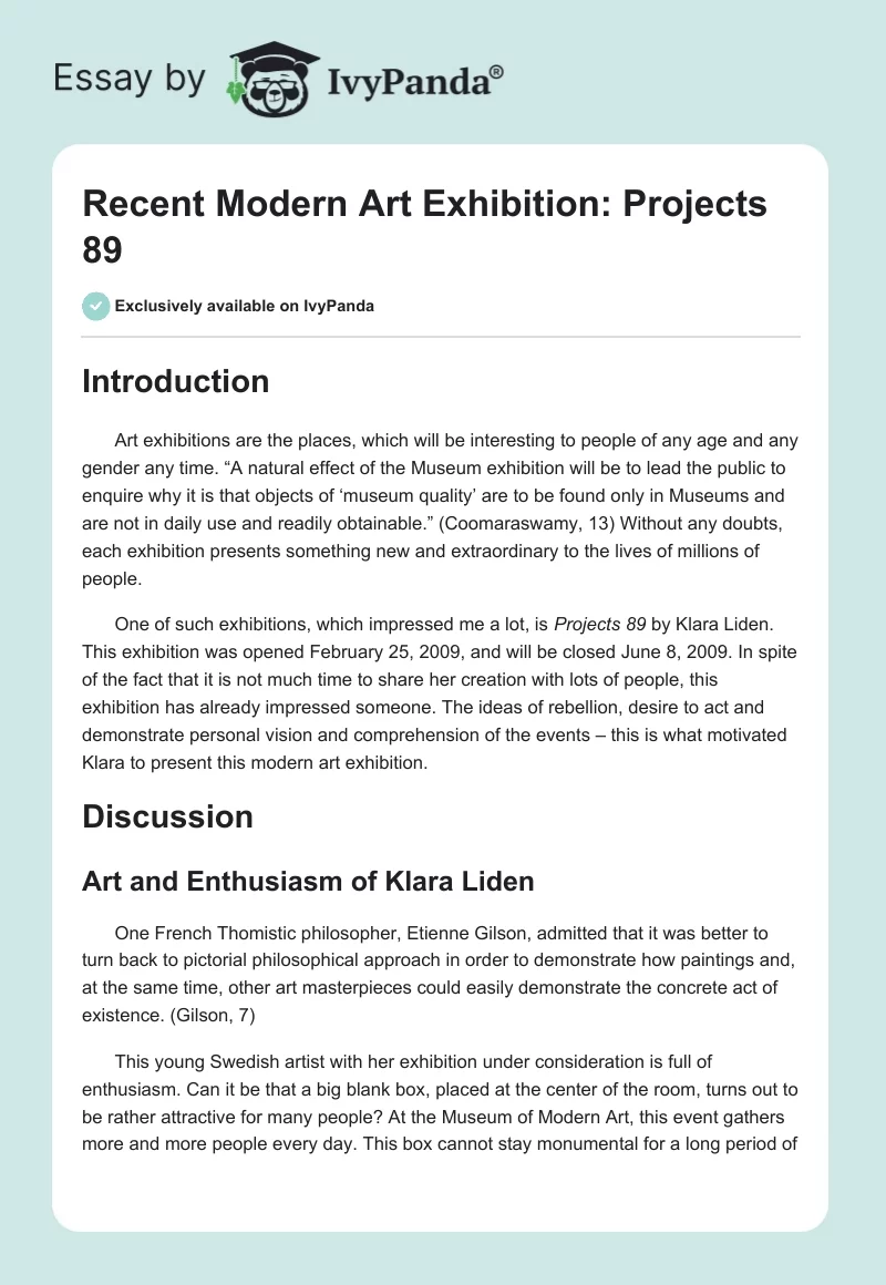 Recent Modern Art Exhibition: Projects 89. Page 1