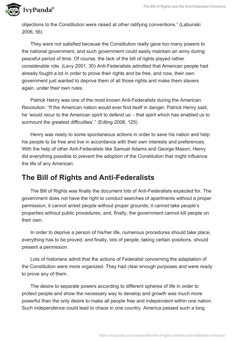 The Bill of Rights and the Anti-Federalist Concerns. Page 2