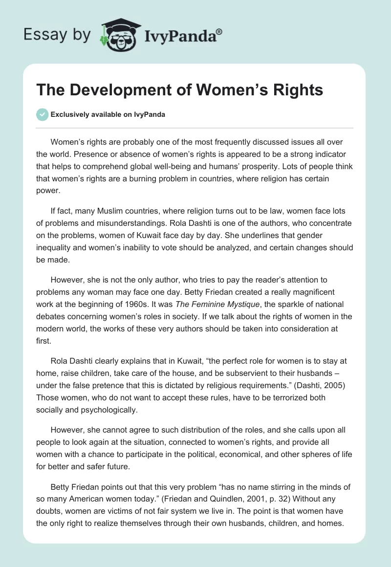 The Development of Women’s Rights. Page 1