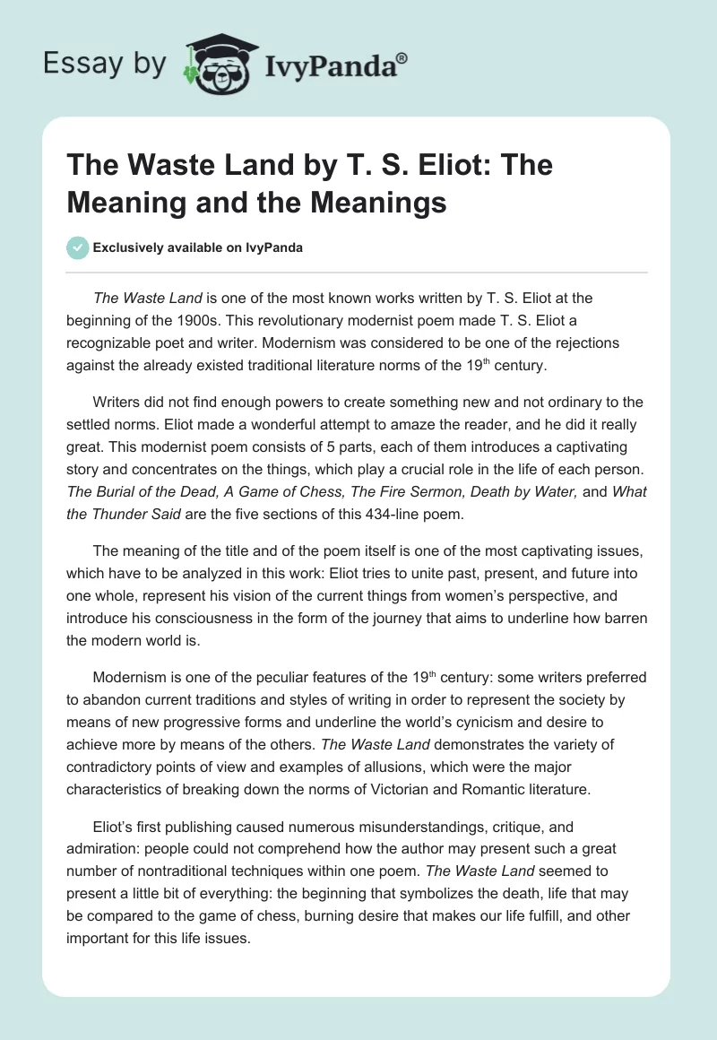 The Waste Land by T. S. Eliot: The Meaning and the Meanings. Page 1