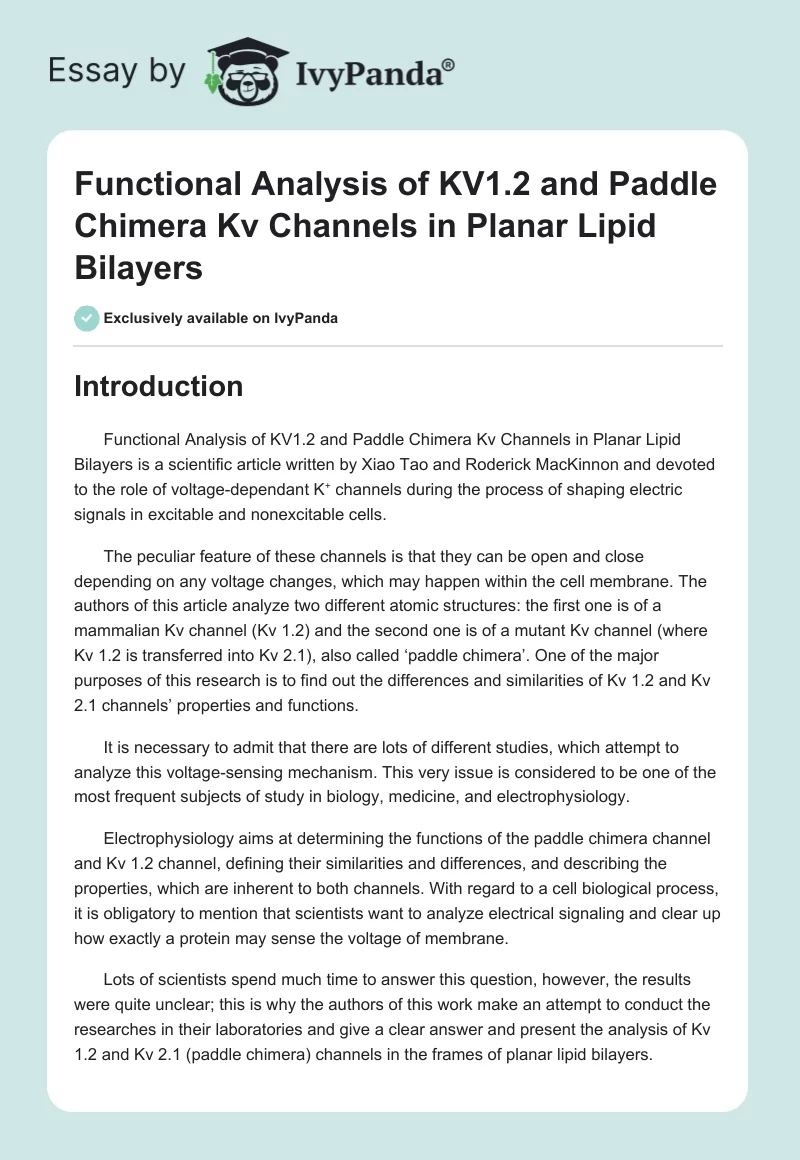 Functional Analysis of KV1.2 and Paddle Chimera Kv Channels in Planar Lipid Bilayers. Page 1
