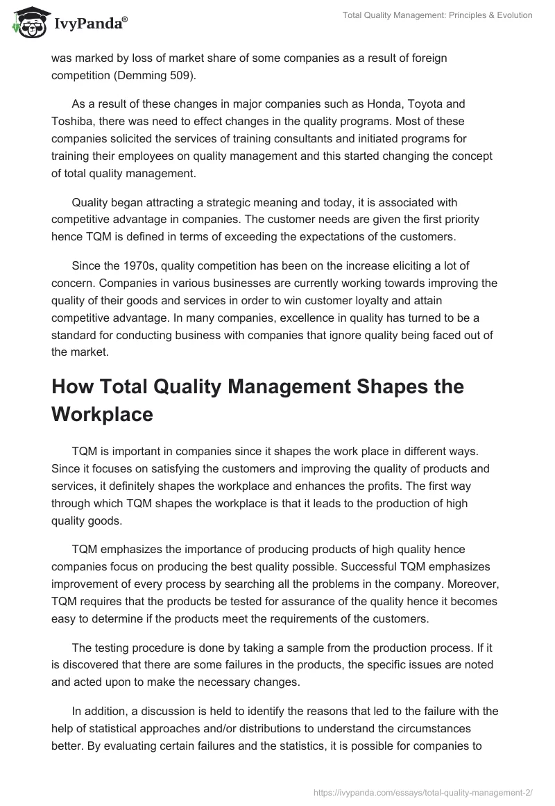 Principles & Concept of Total Quality Management Essay. Page 3