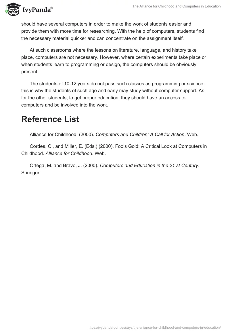 The Alliance for Childhood and Computers in Education. Page 4