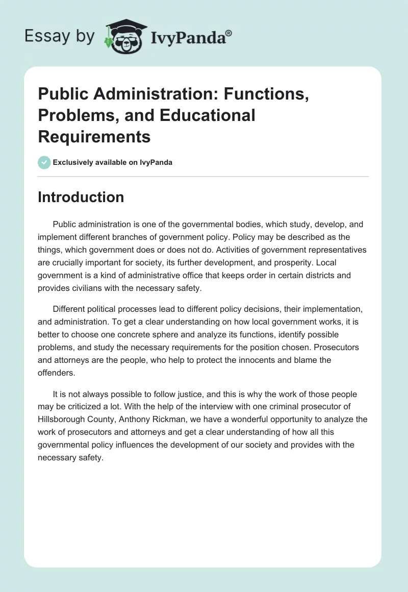 Public Administration: Functions, Problems, and Educational Requirements. Page 1