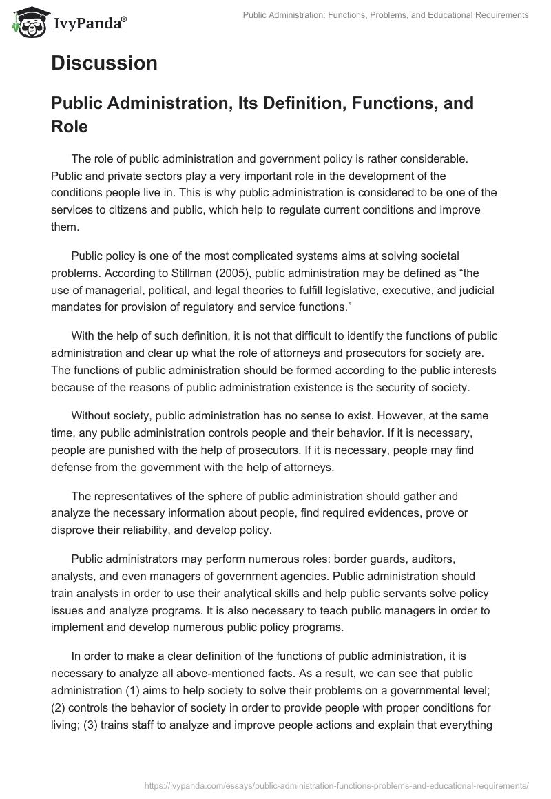 Public Administration: Functions, Problems, and Educational Requirements. Page 2