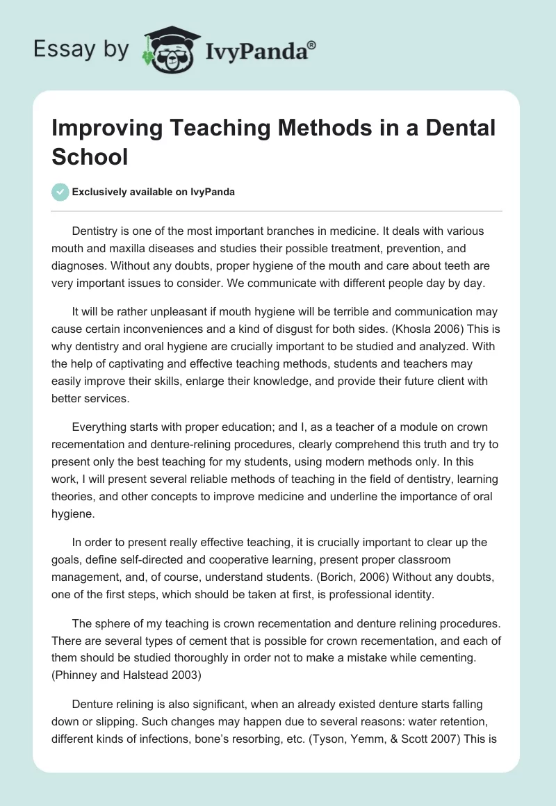 Improving Teaching Methods in a Dental School. Page 1