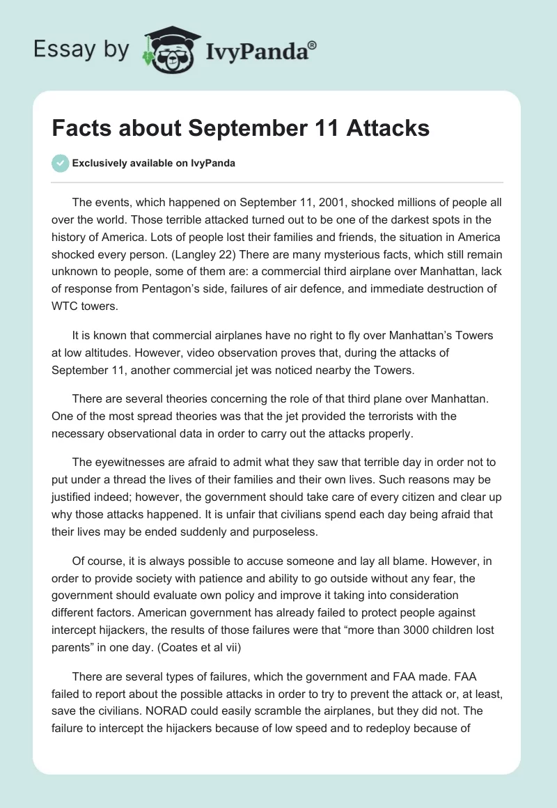 Facts about September 11 Attacks. Page 1