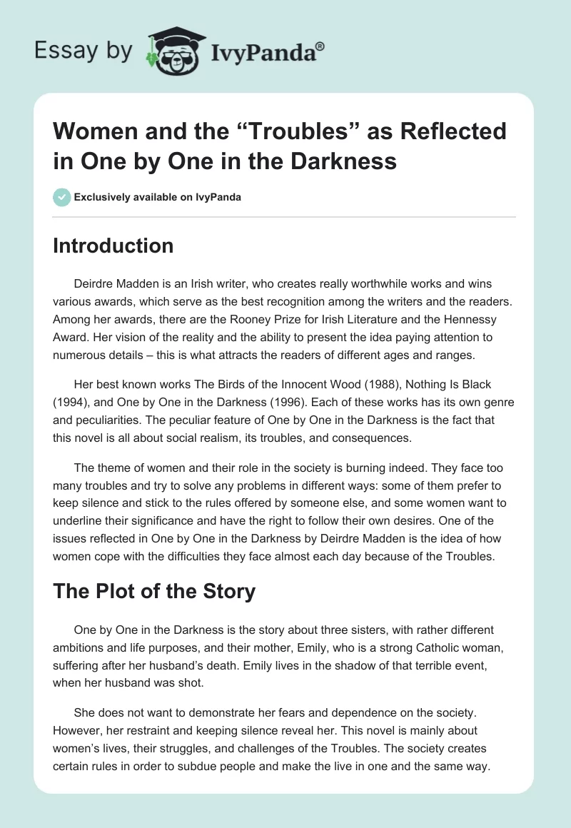 Women and the “Troubles” as Reflected in One by One in the Darkness. Page 1