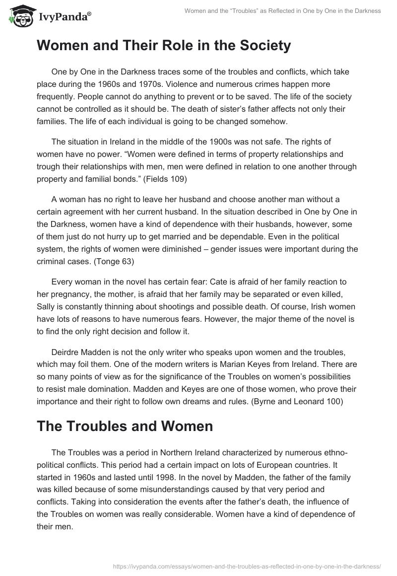 Women and the “Troubles” as Reflected in One by One in the Darkness. Page 3