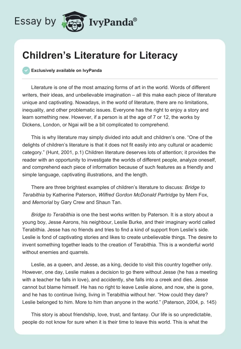 Children’s Literature for Literacy. Page 1