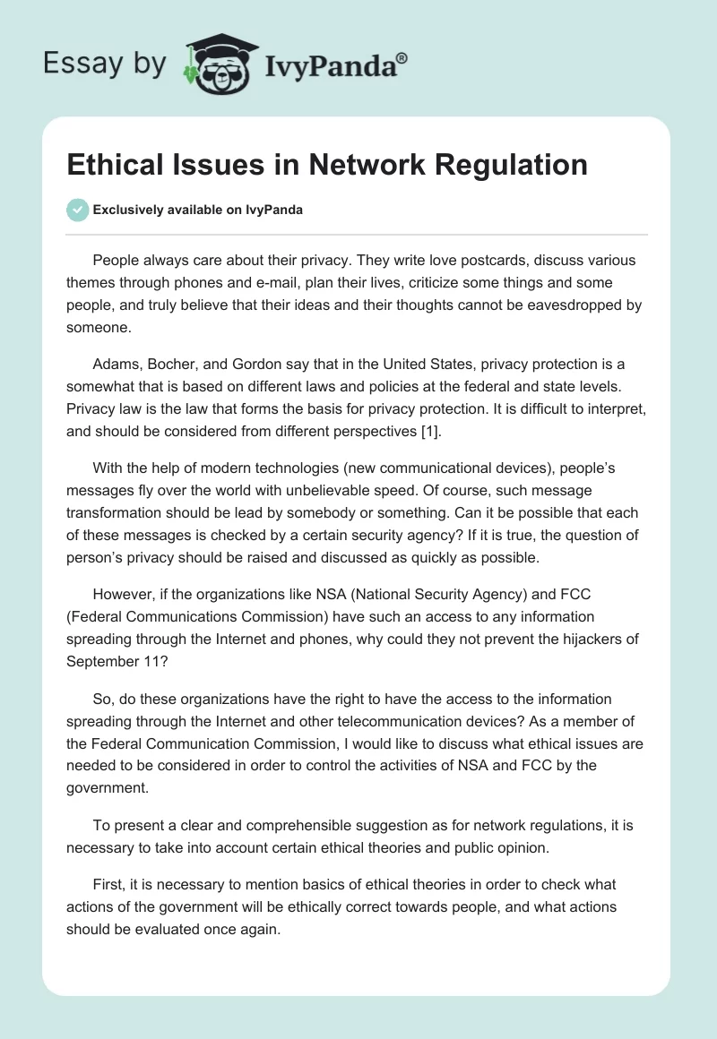 Ethical Issues in Network Regulation. Page 1