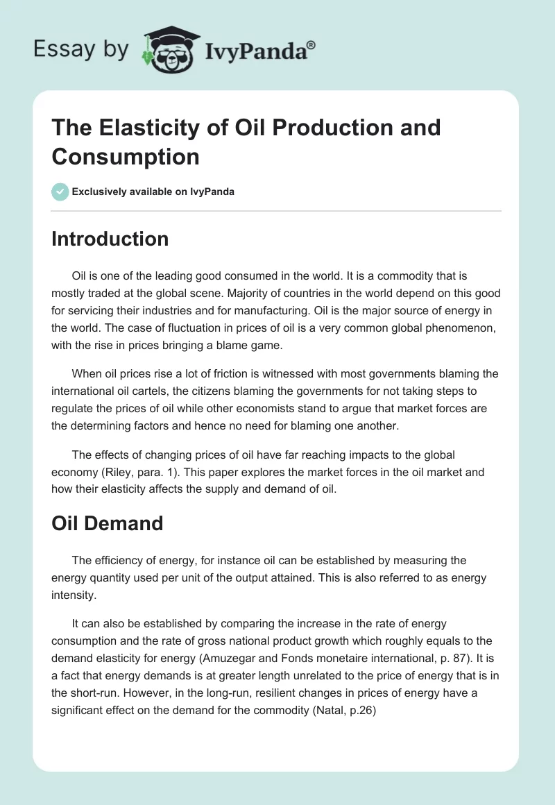 The Elasticity of Oil Production and Consumption. Page 1