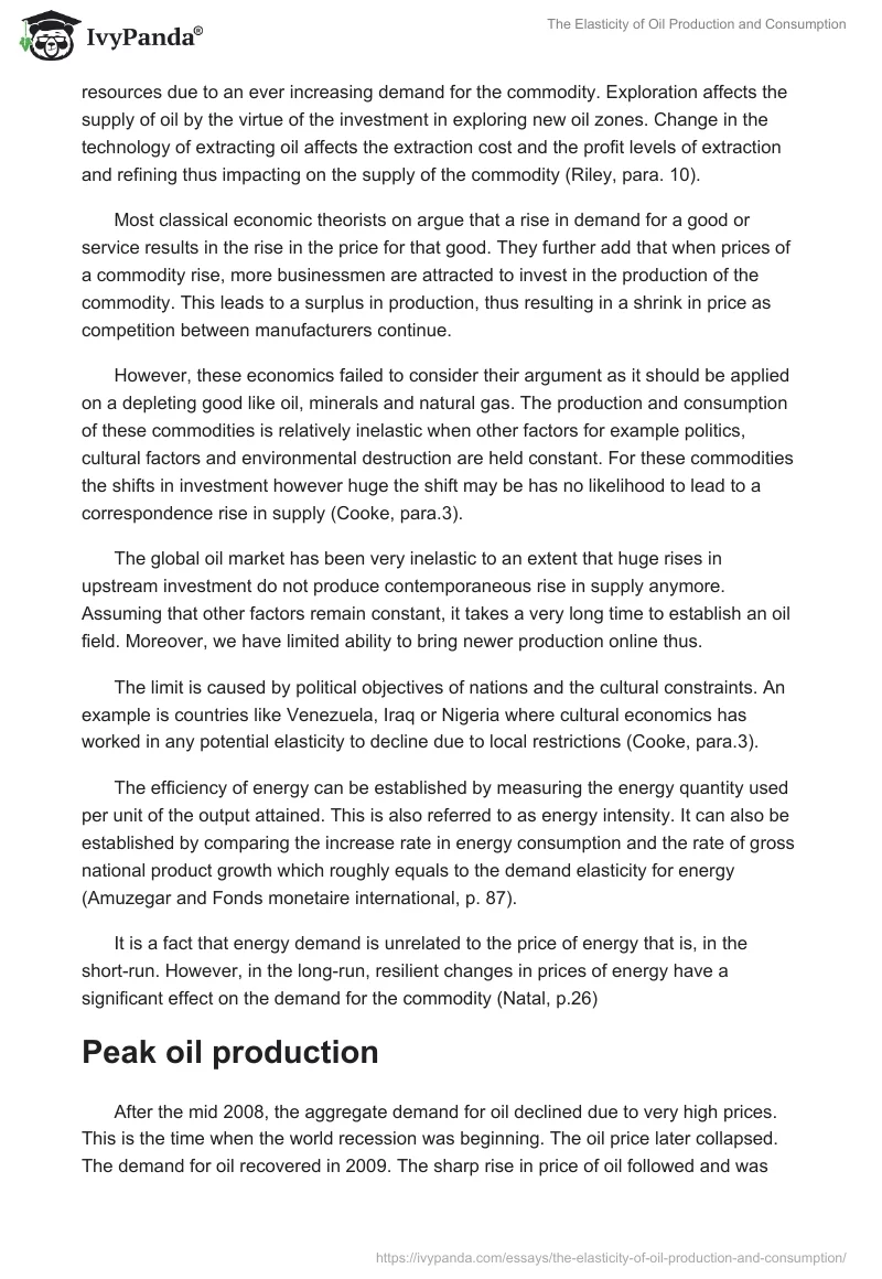 The Elasticity of Oil Production and Consumption. Page 3