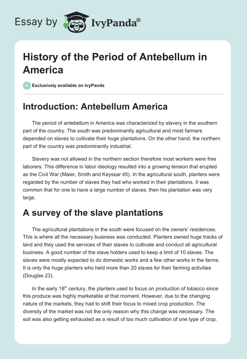 History of the Period of Antebellum in America . Page 1