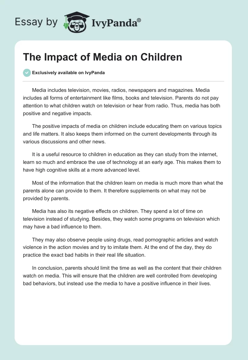 The Impact of Media on Children. Page 1