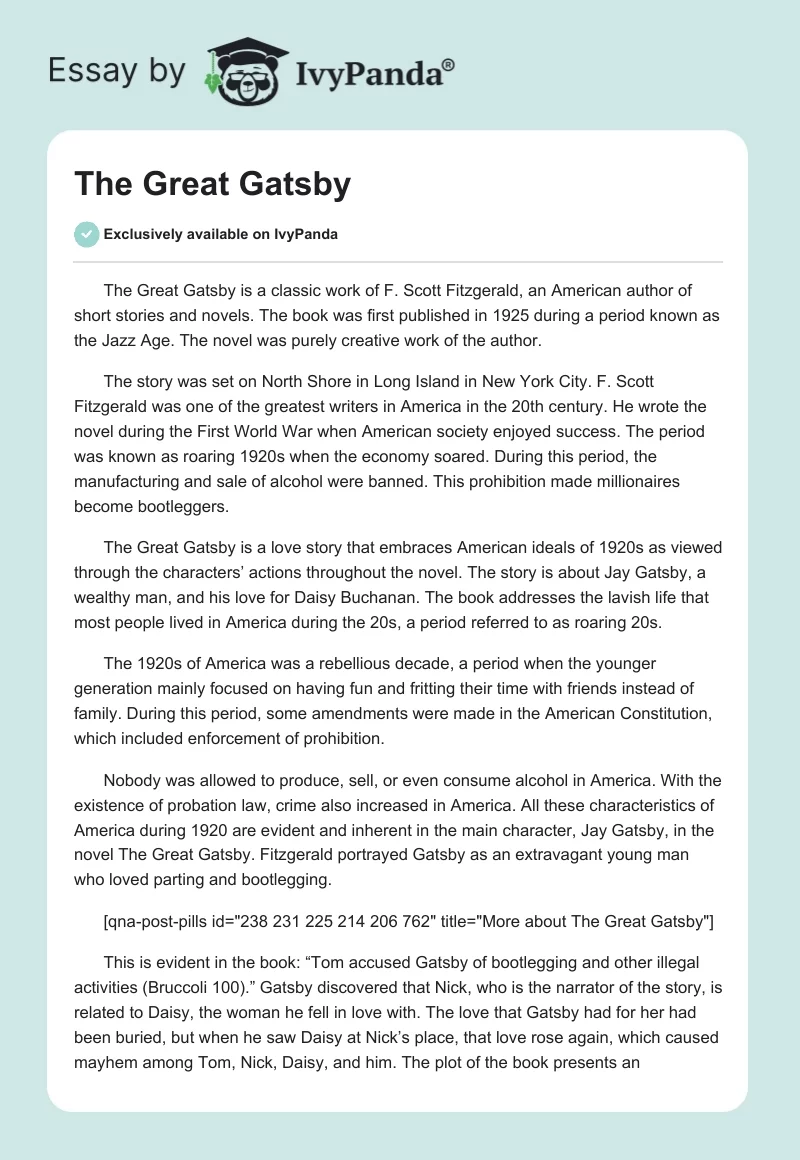 The Great Gatsby. Page 1