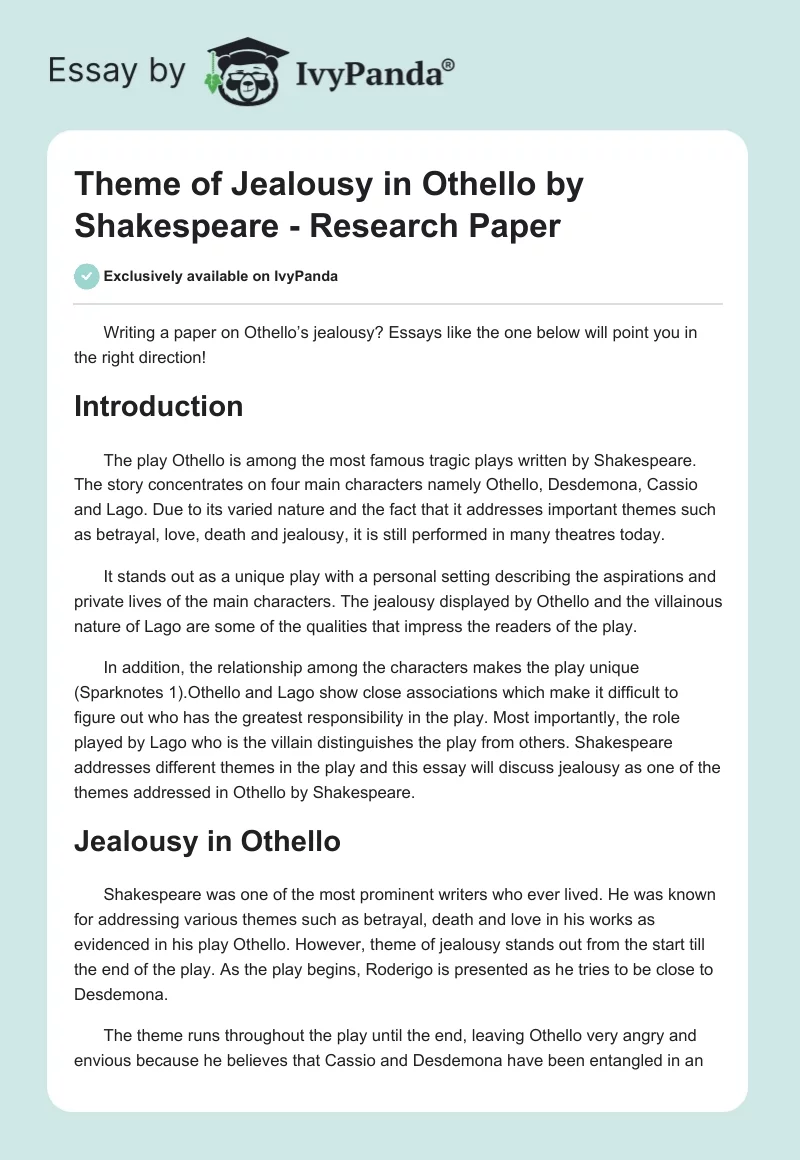 Theme of Jealousy in Othello by Shakespeare. Page 1