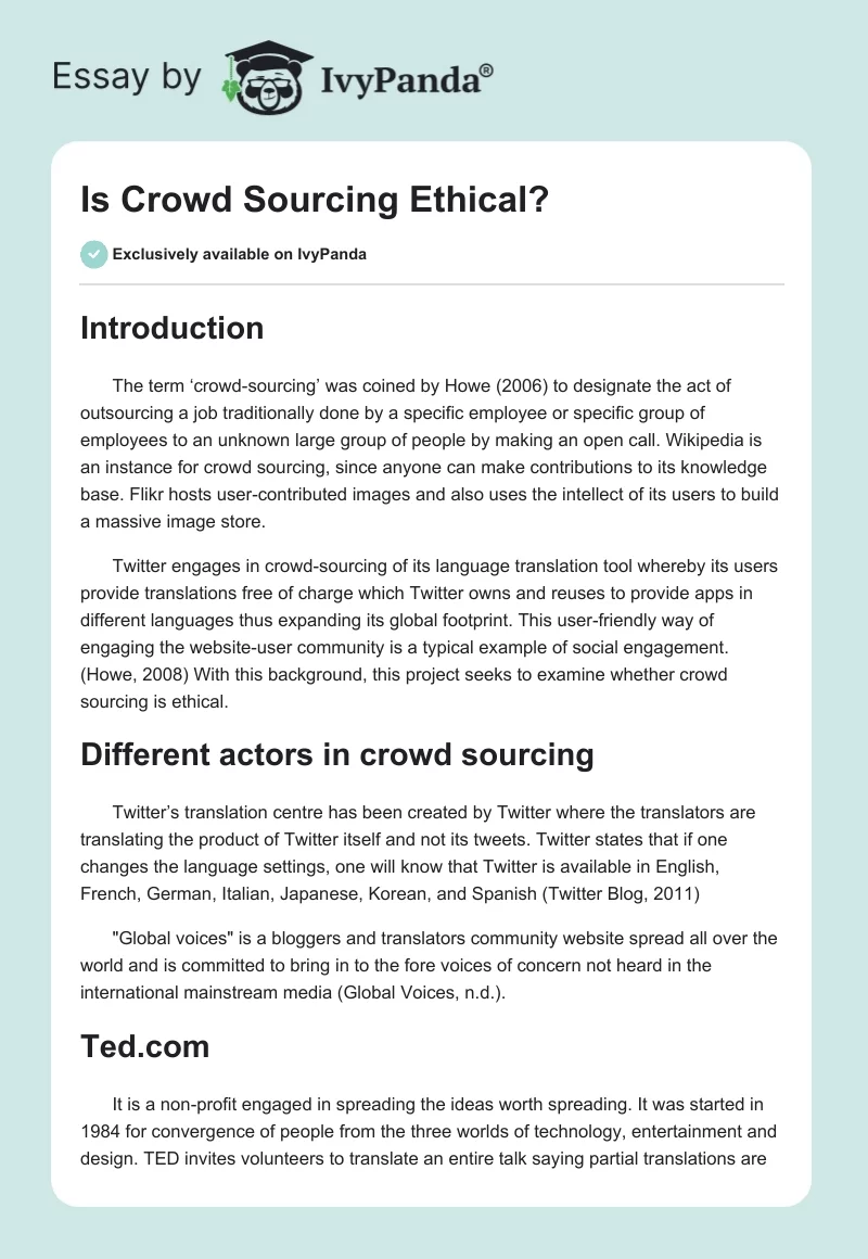 Is Crowd Sourcing Ethical?. Page 1