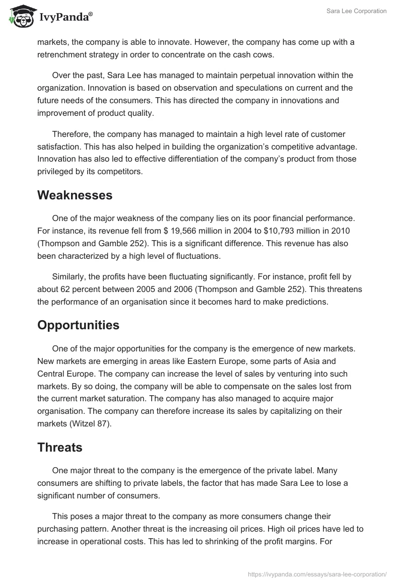 Sara Lee Corporation. Page 4